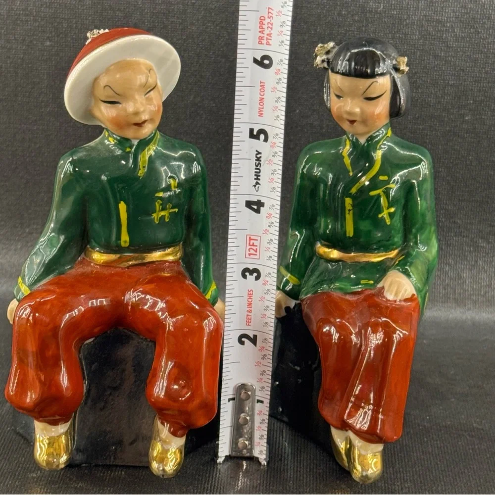 Vintage Asian Inspired Sitting Figurines Set Of 2 Spaghetti Details - Picture 7 of 7